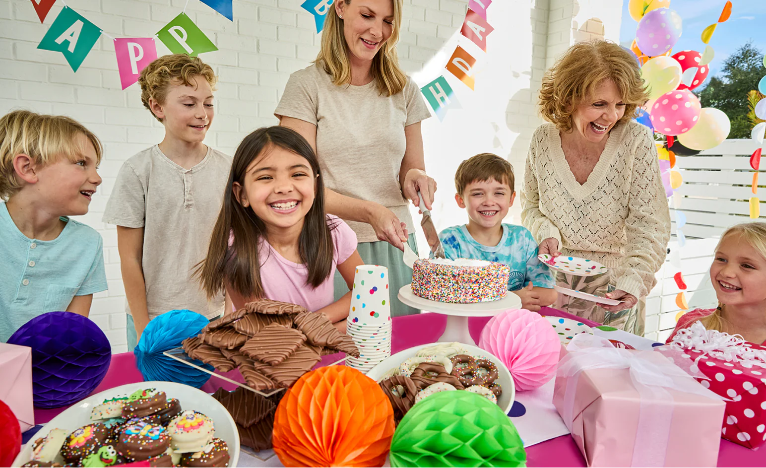 Kids enjoying a colorful birthday party celebration