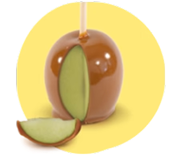 Caramel apple with a sliced piece in front