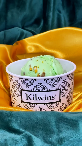 Dubai sundae with pistachio ice cream in a Kilwins cup